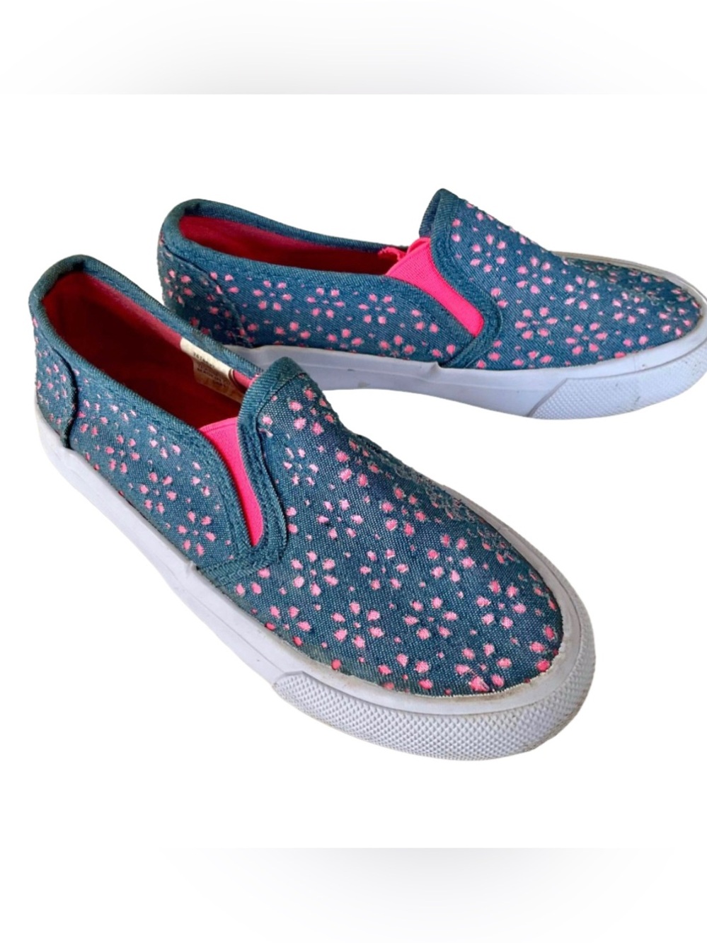 Girls US Sports Slip On Sneakers Size 12 Teal Pink Floral Canvas Shoes